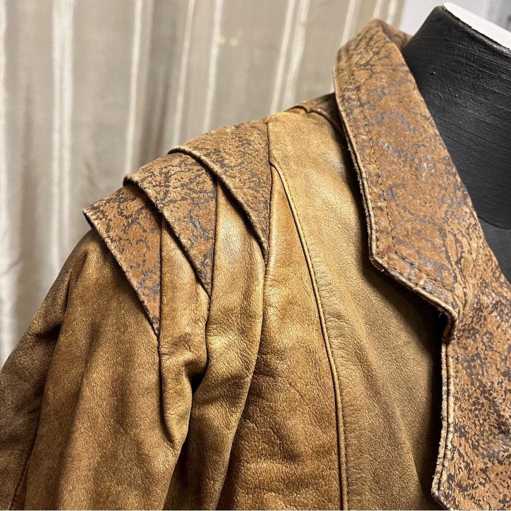 Vintage Adler Leather Jacket Flight Aviator Shoulder Pads Bomber Military Brown - Picture 3 of 16